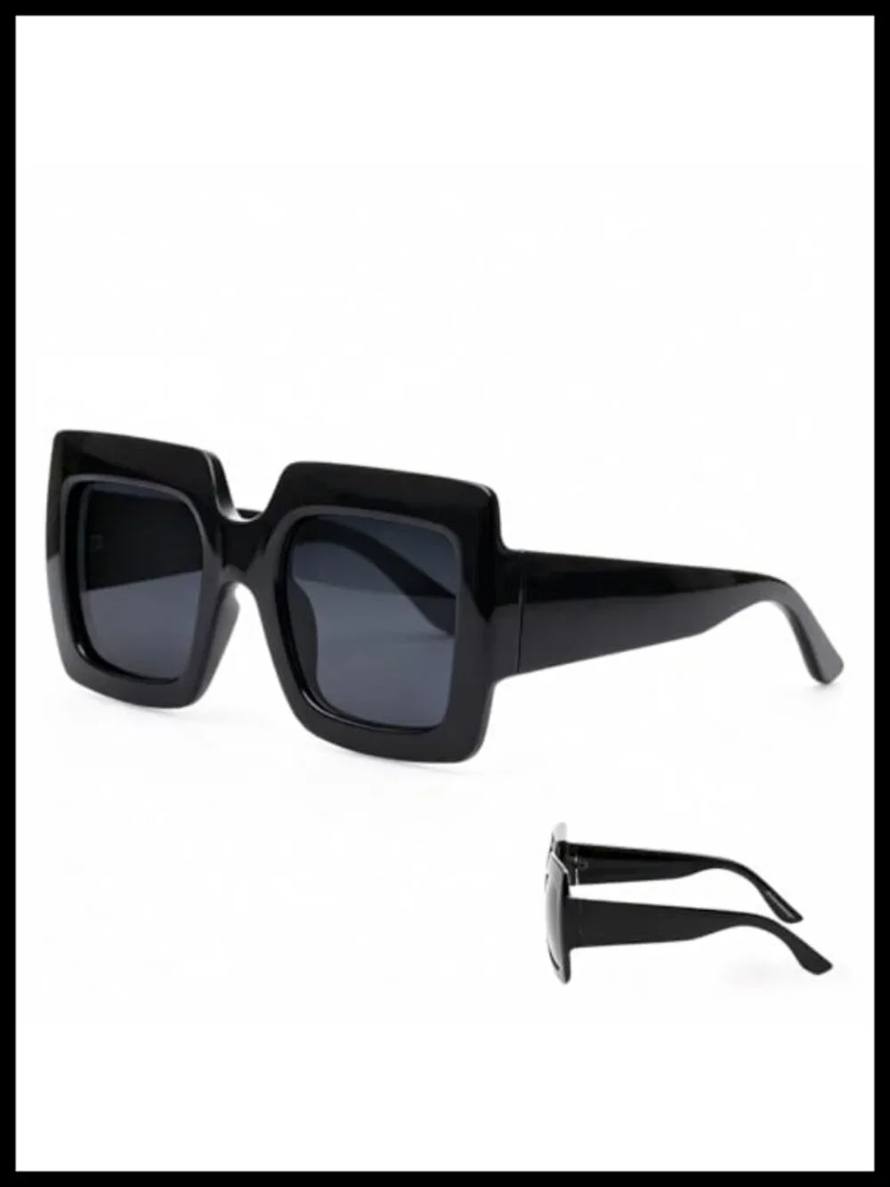 Oversized Square Sunglasses Retro UV Protection Black Frame Grey Lenses